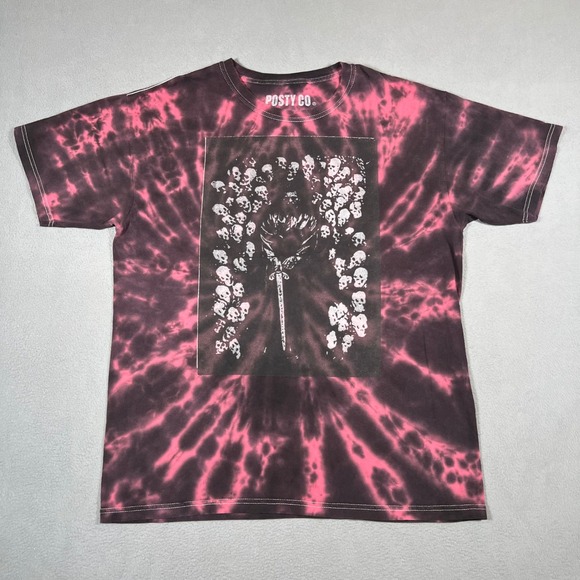 Post Malone Posty Co 2019 Tour Tie Dye T Shirt Mens L Red Concert Merch Skulls - Picture 1 of 6